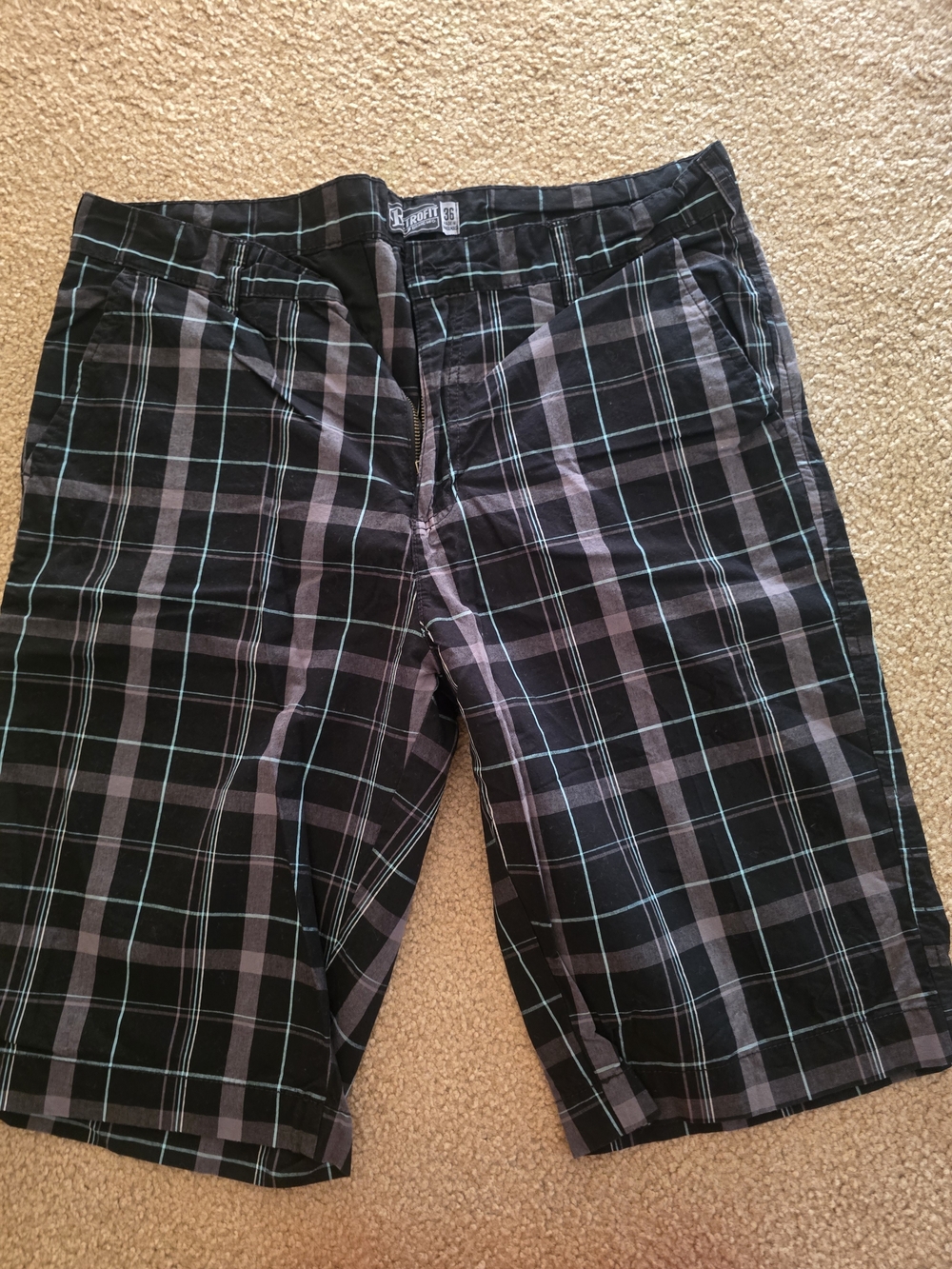 ORetrofit Black Plaid Shorts with Teal Stripe Retrofit